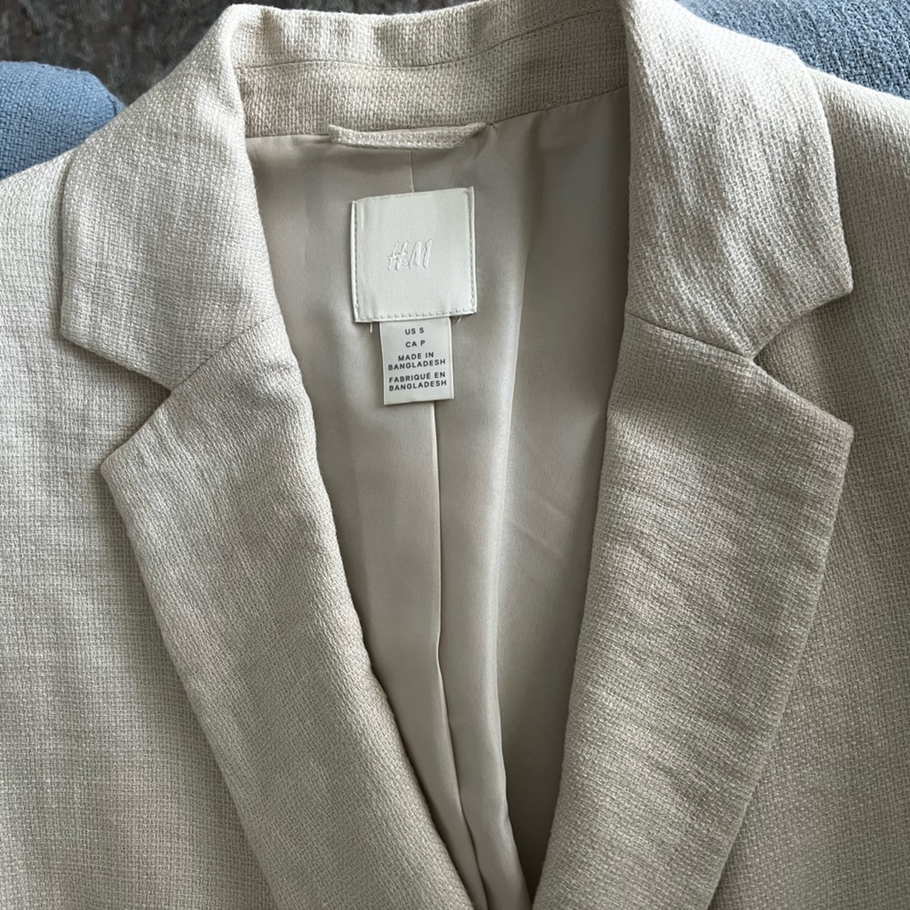 H&M Cream Double-Breasted Blazer Linen blend - Picture 5 of 9